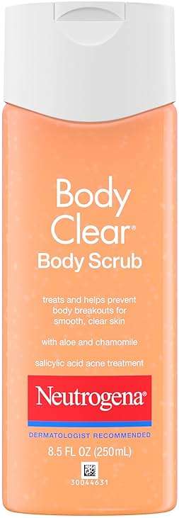 Neutrogena Body Clear Acne Body Wash and Exfoliating Body Scrub, 2% Salicylic Acid Cleanser, Chest, Shoulder & Back Acne Treatment, Non-Comedogenic, Oil-Free Shower Gel, 8.5 fl oz - Image 1