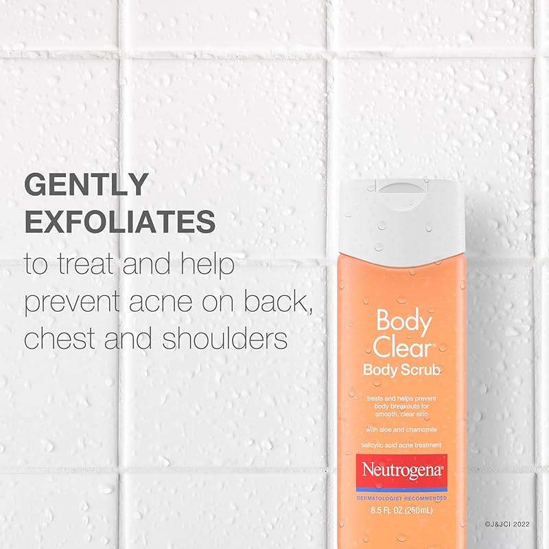 Neutrogena Body Clear Acne Body Wash and Exfoliating Body Scrub, 2% Salicylic Acid Cleanser, Chest, Shoulder & Back Acne Treatment, Non-Comedogenic, Oil-Free Shower Gel, 8.5 fl oz - Image 2
