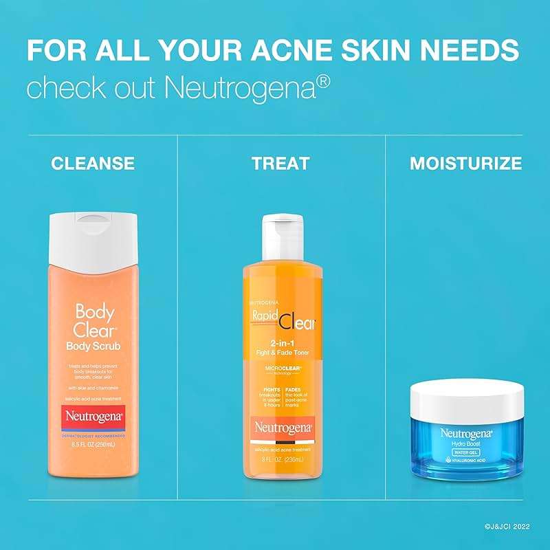 Neutrogena Body Clear Acne Body Wash and Exfoliating Body Scrub, 2% Salicylic Acid Cleanser, Chest, Shoulder & Back Acne Treatment, Non-Comedogenic, Oil-Free Shower Gel, 8.5 fl oz - Image 7