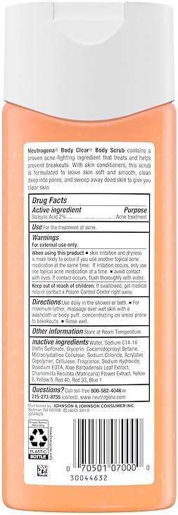 Neutrogena Body Clear Acne Body Wash and Exfoliating Body Scrub, 2% Salicylic Acid Cleanser, Chest, Shoulder & Back Acne Treatment, Non-Comedogenic, Oil-Free Shower Gel, 8.5 fl oz - Image 9