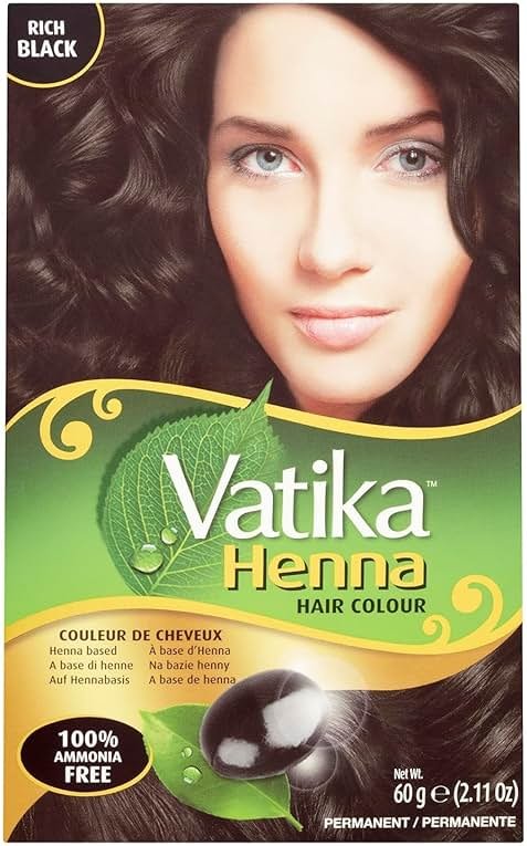 Vatika Naturals Permanent Hair Dye Rich Black – Ammonia-Free With Natural Henna, Grey Coverage, Nourishing Herbal Blend, Long-Lasting Hair Color for Soft, Shiny Results – 6 Sachets X 10g - Product Image