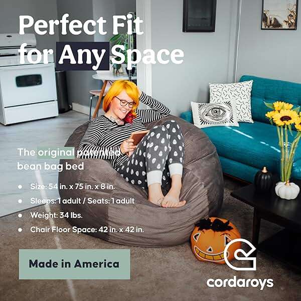 CordaRoy's Chenille Bean Bag Chair, Convertible Chair Folds from Bean Bag to Lounger, As Seen on Shark Tank, Charcoal - Full Size - Image 4