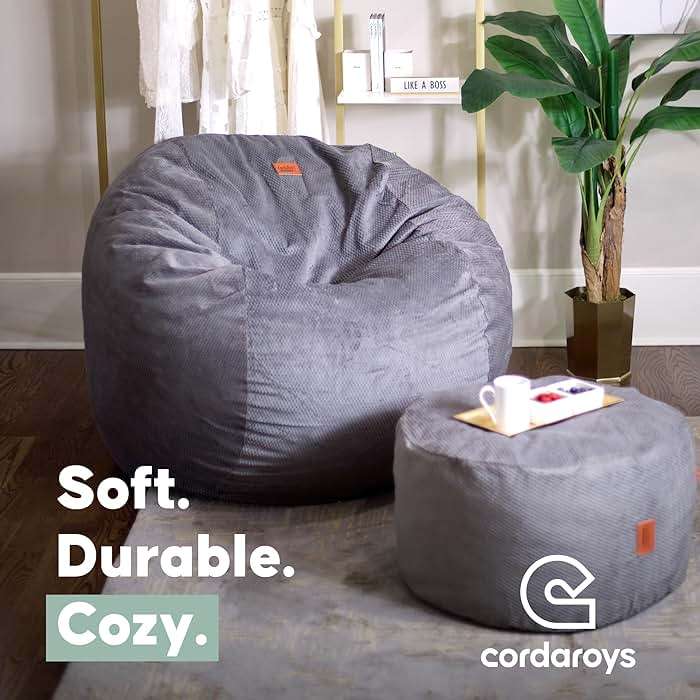 CordaRoy's Chenille Bean Bag Chair, Convertible Chair Folds from Bean Bag to Lounger, As Seen on Shark Tank, Charcoal - Full Size - Image 10