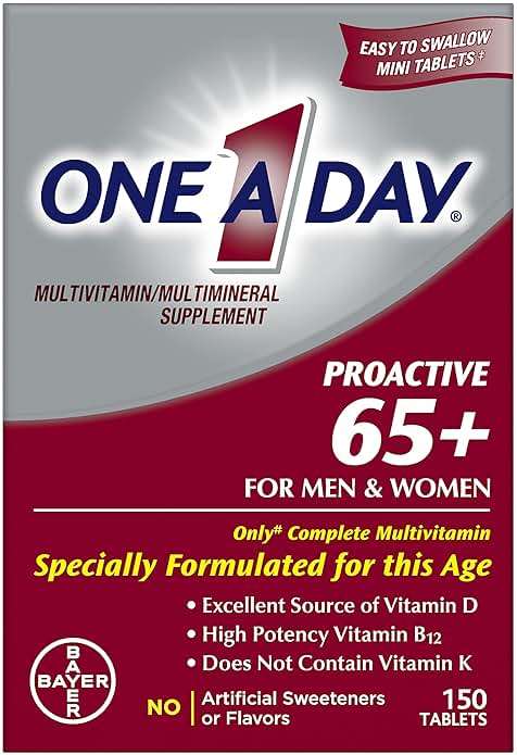 One A Day Proactive 65+, Mens & Womens Multivitamin, Supplement with Vitamin A, C, D, and Zinc to Support Bone Health & Cell Health, Calcium, Folic Acid, Tablet 150 Count - Image 1