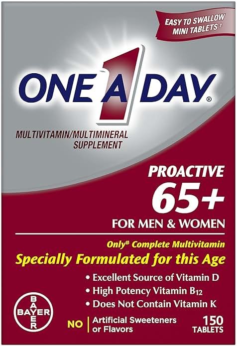 One A Day Proactive 65+, Mens & Womens Multivitamin, Supplement with Vitamin A, C, D, and Zinc to Support Bone Health & Cell Health, Calcium, Folic Acid, Tablet 150 Count - Product Image
