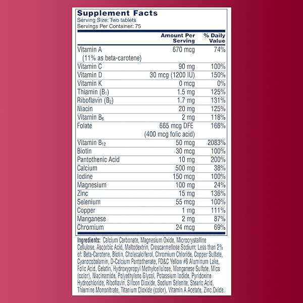 One A Day Proactive 65+, Mens & Womens Multivitamin, Supplement with Vitamin A, C, D, and Zinc to Support Bone Health & Cell Health, Calcium, Folic Acid, Tablet 150 Count - Image 8