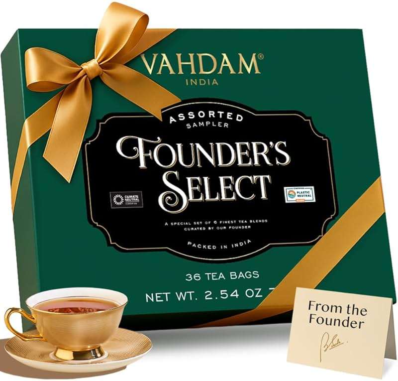 VAHDAM Fathers Day Gift for Dad | Top 6 Founder Select Assorted Tea Gift Set, 6 Flavors, 36 Individually Wrapped Tea Bags | Fathers Day Tea Gifts for Men, Husband & Tea Lovers - Image 1