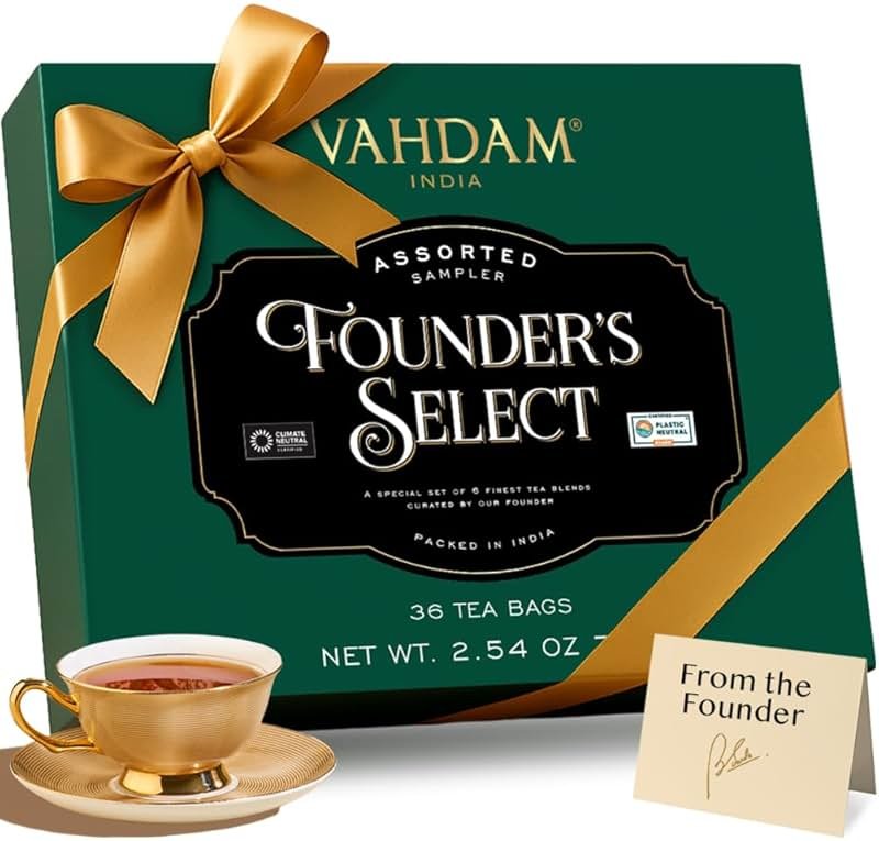 VAHDAM Fathers Day Gift for Dad | Top 6 Founder Select Assorted Tea Gift Set, 6 Flavors, 36 Individually Wrapped Tea Bags | Fathers Day Tea Gifts for Men, Husband & Tea Lovers - Product Image