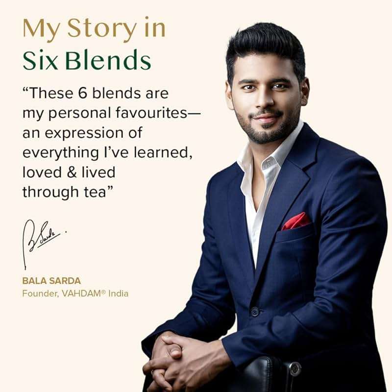 VAHDAM Fathers Day Gift for Dad | Top 6 Founder Select Assorted Tea Gift Set, 6 Flavors, 36 Individually Wrapped Tea Bags | Fathers Day Tea Gifts for Men, Husband & Tea Lovers - Image 2