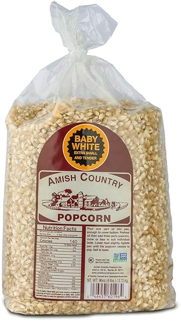 Amish Country Popcorn | 6 lb Bag | Baby White Popcorn Kernels | Small & Tender Popcorn | Old Fashioned, Non-GMO and Gluten Free (Baby White - 6 lb Bag) - Product Image
