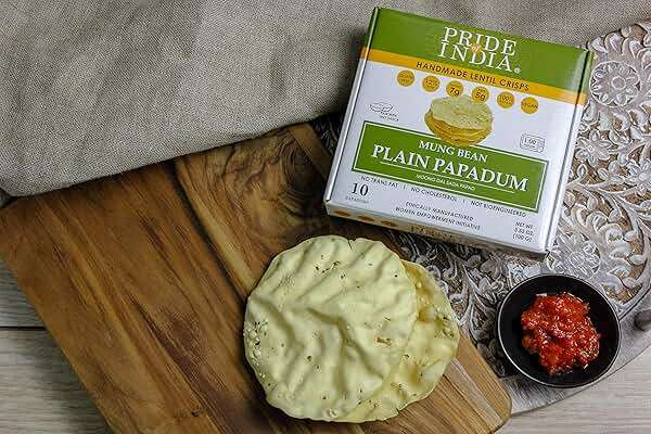Pride of India Plain Mung Bean Papadum – 10 Count (3.5 oz/ 100g) | Moong Dal Lentil Crisps (Papad) | Easy to Cook, Light & Crunchy Poppadom Crackers | Gluten-Free, Vegan, Healthy Protein Snack - Image 4