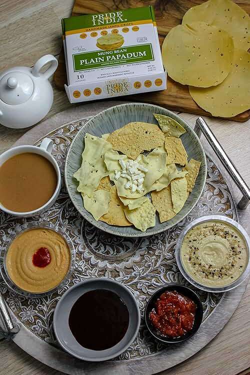 Pride of India Plain Mung Bean Papadum – 10 Count (3.5 oz/ 100g) | Moong Dal Lentil Crisps (Papad) | Easy to Cook, Light & Crunchy Poppadom Crackers | Gluten-Free, Vegan, Healthy Protein Snack - Image 7