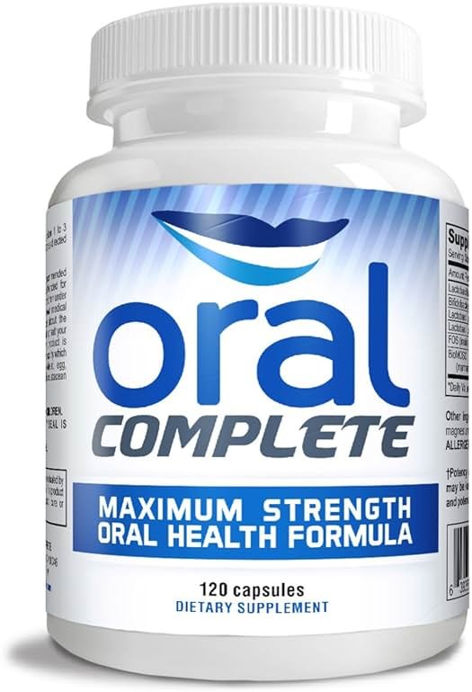 Oral Complete 11-in-1 Dental Probiotics, Bad Breath Treatment Halitosis Tonsil Stone with Non-GMO with BLIS K12, Ashwagandha and Collagen, 120 Capsules - Product Image