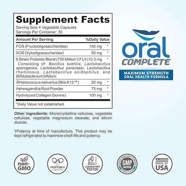 Oral Complete 11-in-1 Dental Probiotics, Bad Breath Treatment Halitosis Tonsil Stone with Non-GMO with BLIS K12, Ashwagandha and Collagen, 120 Capsules - Image 8