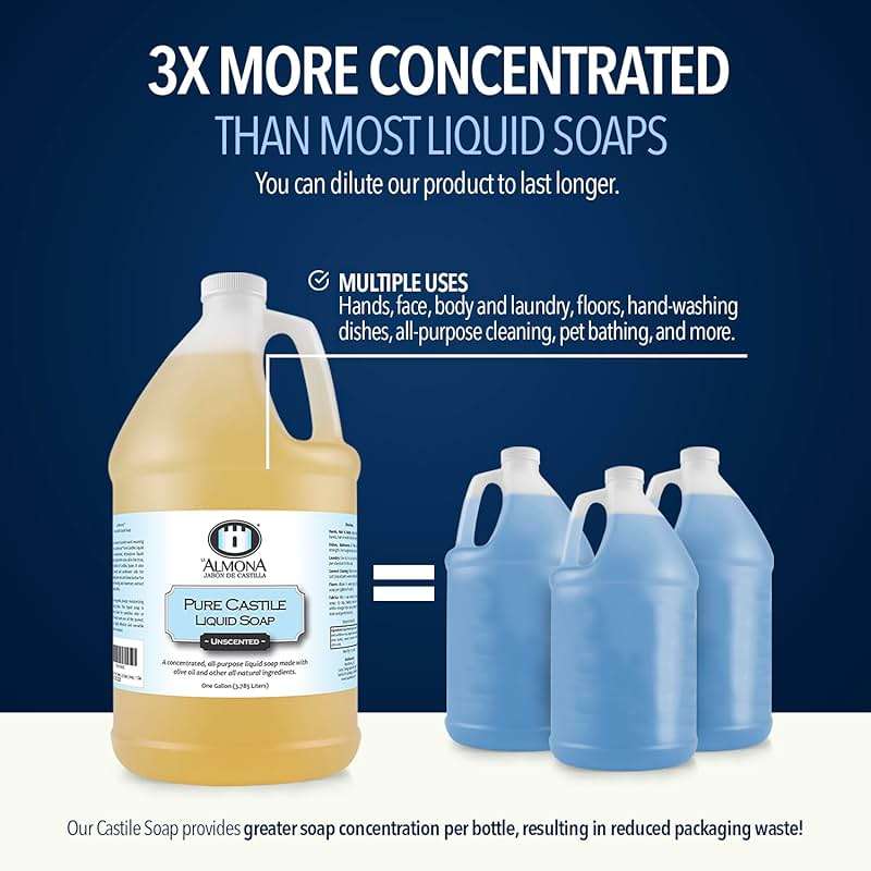 La Almona - Pure Castile Liquid Soap, UNSCENTED, 1 Gallon - Multipurpose: Hands, Face, Body, Laundry, Dishes & More - For Sensitive Skin, All-Natural Ingredients, Fragrance Free - Image 8