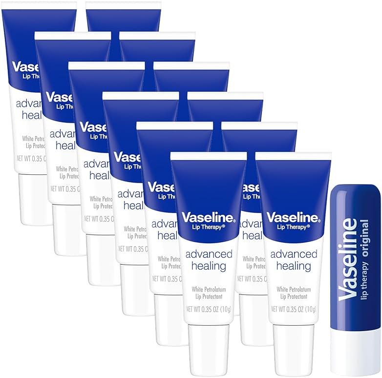 Vaseline Lip Therapy Advanced Healing Lip Balm Tube 12-Pack – White Petroleum Lip Protectant, 0.25 Oz Ea - Product Image