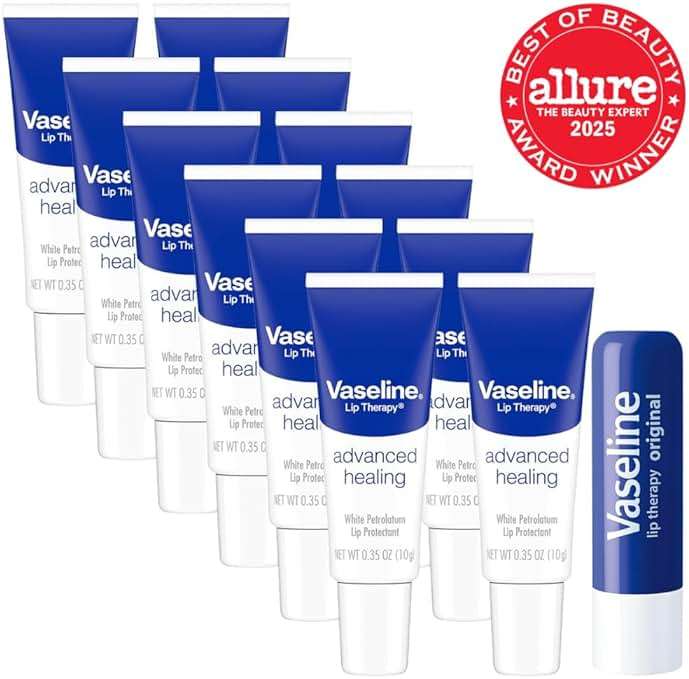 Vaseline Lip Therapy Advanced Healing Lip Balm Tube 12-Pack – White Petroleum Lip Protectant, 0.25 Oz Ea - Image 2