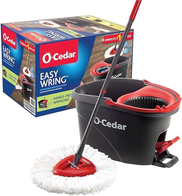 O-Cedar EasyWring Microfiber Spin Mop, Bucket Floor Cleaning System, Red, Gray, Standard - Image 1
