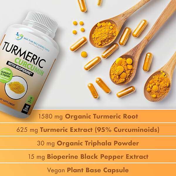Turmeric Curcumin Supplement - 2250mg/d - Veggie Caps - 95% Curcuminoids with Black Pepper Extract (Bioperine) - 750mg Capsules - 100% Organic - Most Powerful Turmeric (180 Count) - Image 6