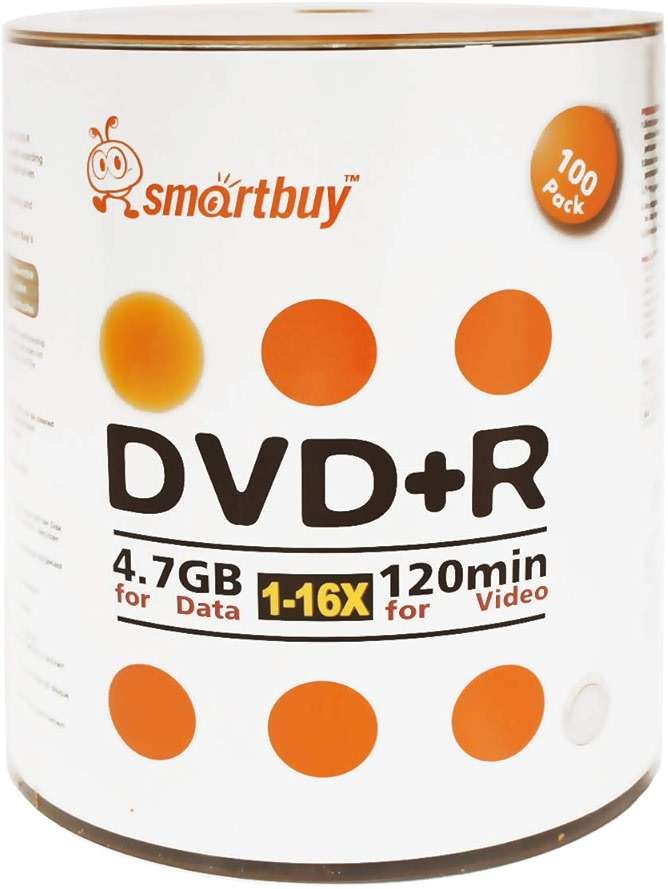 Smart Buy 100 Pack DVD+R 4.7gb 16x Logo Blank Data Video Movie Recordable Disc, 100 Disc 100pk - Image 1
