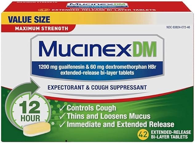Mucinex DM 12 Hr Max Strength Expectorant & Cough Suppressant Tablets, 42ct, - Product Image