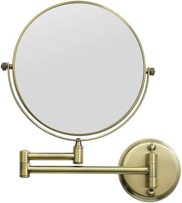 GURUN 8" Wall Mounted Makeup Mirror with 10X Magnification,Two-Sided Swivel Bathroom Mirror,Antique Satin Brass Finish M1306K(8in,10x), for Women Mom - Image 1