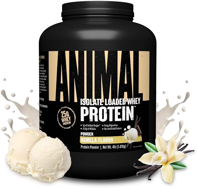 Animal Whey Isolate Protein Powder - Loaded for Pre & Post Workout Muscle Builder and Recovery with Digestive Enzymes for Men & Women - 25g Protein, Great Taste, Low Sugar - Vanilla 4 lbs - Product Image