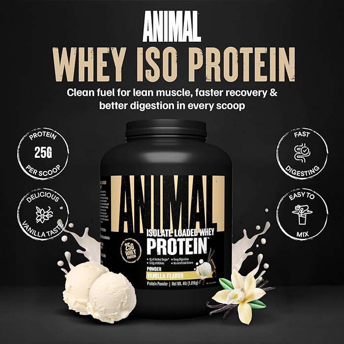 Animal Whey Isolate Protein Powder - Loaded for Pre & Post Workout Muscle Builder and Recovery with Digestive Enzymes for Men & Women - 25g Protein, Great Taste, Low Sugar - Vanilla 4 lbs - Image 2