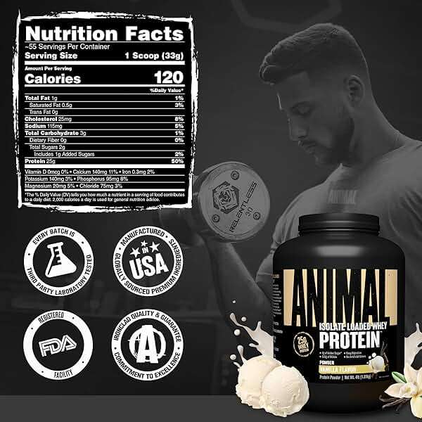 Animal Whey Isolate Protein Powder - Loaded for Pre & Post Workout Muscle Builder and Recovery with Digestive Enzymes for Men & Women - 25g Protein, Great Taste, Low Sugar - Vanilla 4 lbs - Image 7