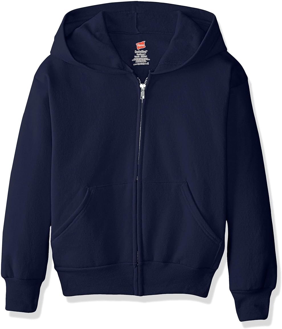 Hanes Big Boys' Eco Smart Fleece Zip Hood, Navy, X-Large - Product Image