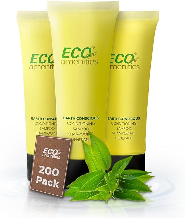 ECO Amenities, 200 PACK: Mini Size 1 Ounce Travel Shampoo & Conditioner Sets, Green Tea Scent - 2 in 1 Shampoo & Conditioner, Natural, Cruelty-Free, Sustainably Packed, TSA Approved - Product Image