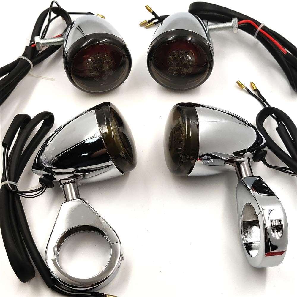 HTTMT MT224-013-CD+SM Chrome Motorcycle Turn Signals Light Kit Compatible with Harley Bullet LED 41mm Clamp Mount - Image 5
