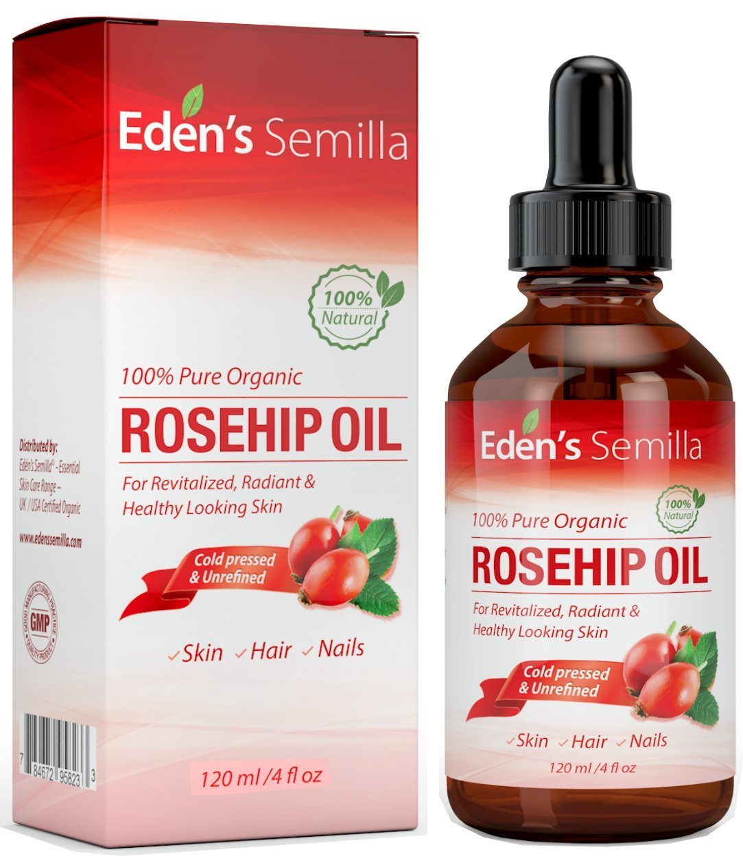 100% Pure Rosehip Oil - 4 OZ - Certified ORGANIC - Cold pressed & unrefined - NON Greasy HIGH absorbency - Use daily - nourishes, hydrates and visibly reduces fine lines, scars, stretch marks and skin - Product Image