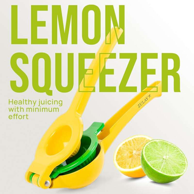 Zulay Kitchen Metal 2-in-1 Lemon Squeezer - Sturdy Max Extraction Hand Juicer Lemon Squeezer Gets Every Last Drop - Easy to Clean Manual Citrus Juicer - Easy-Use Lemon Juicer Squeezer - Yellow/Green - Image 7