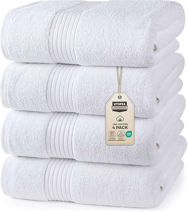 Utopia Towels Luxurious Bath Towels Set, 27 x 54 Inches 100% Ring Spun Cotton, 4 Pack White - Image 1