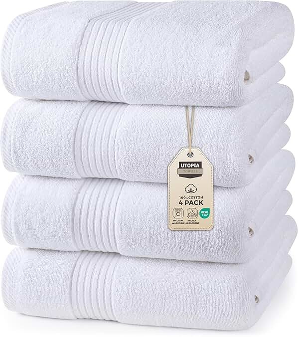 Utopia Towels Luxurious Bath Towels Set, 27 x 54 Inches 100% Ring Spun Cotton, 4 Pack White - Product Image