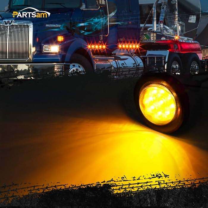 Partsam 2Pcs 2 Inch Round Truck Trailer Led Side Marker Clearance Light Amber 9 Diodes with Reflectors Sealed Waterproof 12V 2 Inch Round LED Side Fender Panel Lights with Grommets and Wire Pigtail - Image 2