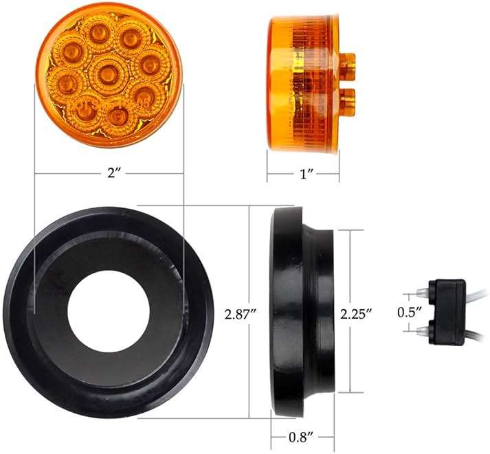 Partsam 2Pcs 2 Inch Round Truck Trailer Led Side Marker Clearance Light Amber 9 Diodes with Reflectors Sealed Waterproof 12V 2 Inch Round LED Side Fender Panel Lights with Grommets and Wire Pigtail - Image 5