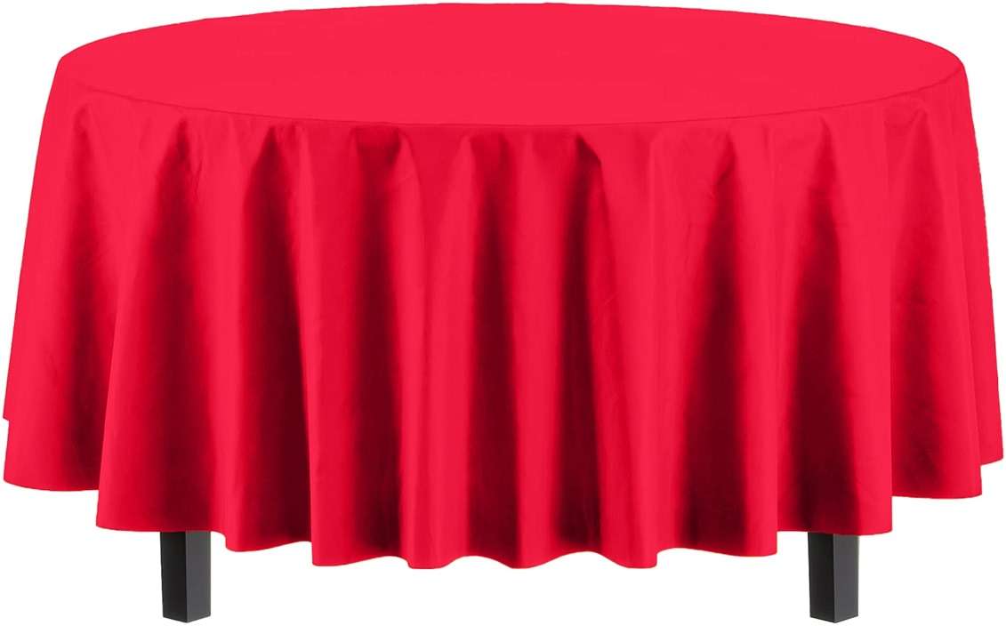 Exquisite 12 Pack Red Round Plastic Tablecloth Disposable 84 Inch, Waterproof Heavy Duty Opaque Table Cover for Party, Wedding, Picnic, Birthday, Banquet, Graduation, Fits 6 Ft Round Tables, Red - Image 2