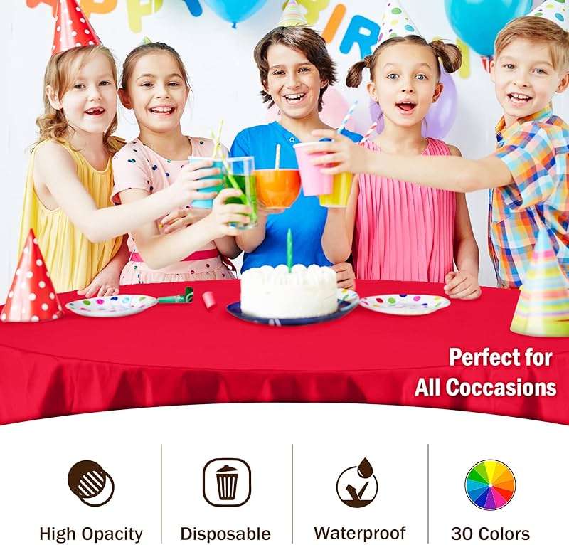 Exquisite 12 Pack Red Round Plastic Tablecloth Disposable 84 Inch, Waterproof Heavy Duty Opaque Table Cover for Party, Wedding, Picnic, Birthday, Banquet, Graduation, Fits 6 Ft Round Tables, Red - Image 5