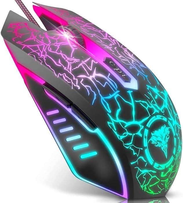 BENGOO Gaming Mouse Wired, Ergonomic Gamer Laptop PC Optical Computer Mice with RGB Backlit, 4 Adjustable DPI Up to 3600, 6 Programmable Buttons for Windows 7/8/10/XP Vista Linux -Black - Image 1