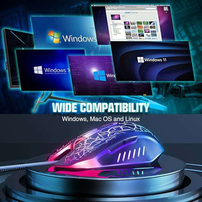 BENGOO Gaming Mouse Wired, Ergonomic Gamer Laptop PC Optical Computer Mice with RGB Backlit, 4 Adjustable DPI Up to 3600, 6 Programmable Buttons for Windows 7/8/10/XP Vista Linux -Black - Image 4