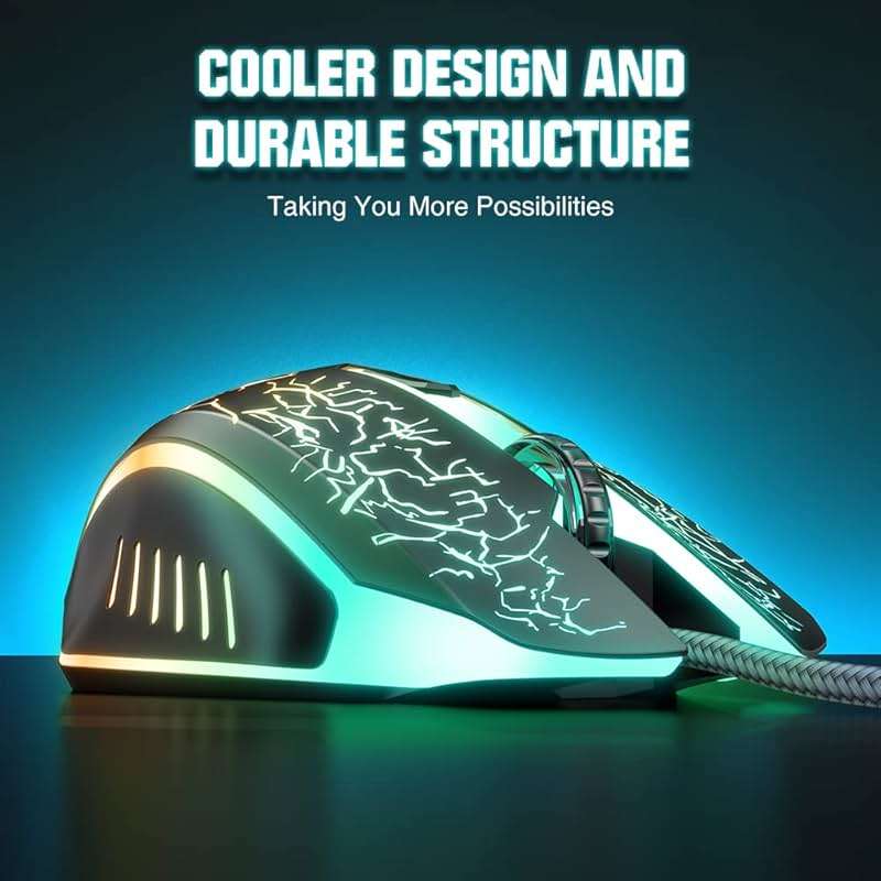 BENGOO Gaming Mouse Wired, Ergonomic Gamer Laptop PC Optical Computer Mice with RGB Backlit, 4 Adjustable DPI Up to 3600, 6 Programmable Buttons for Windows 7/8/10/XP Vista Linux -Black - Image 8
