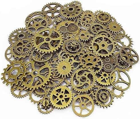 LolliBeads® 120 Gram Antiqued Bronze Metal Skeleton Steampunk Watch Gear Cog Wheel Sets(80pcs) - Image 1