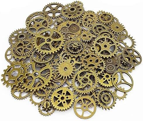 LolliBeads® 120 Gram Antiqued Bronze Metal Skeleton Steampunk Watch Gear Cog Wheel Sets(80pcs) - Product Image