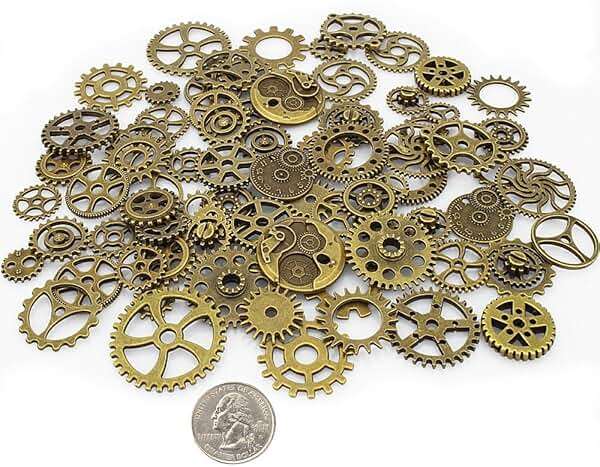 LolliBeads® 120 Gram Antiqued Bronze Metal Skeleton Steampunk Watch Gear Cog Wheel Sets(80pcs) - Image 3