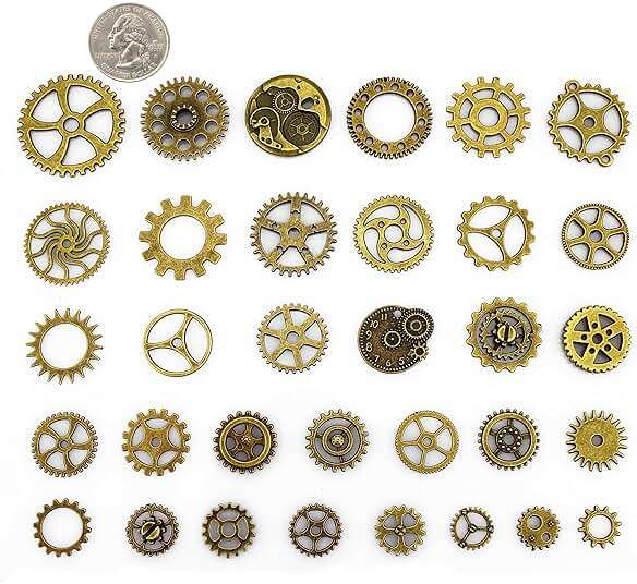LolliBeads® 120 Gram Antiqued Bronze Metal Skeleton Steampunk Watch Gear Cog Wheel Sets(80pcs) - Image 4