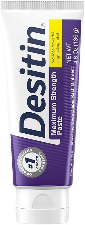 Desitin Maximum Strength Paste, 40% Zinc Oxide Paste, Diaper Rash Healing Ointment for Immediate Relief, Dermatologist Pediatrician Tested, Helps Heal Diaper Rash, Protects Up to 12 Hours, 4.8 Oz Tube - Product Image