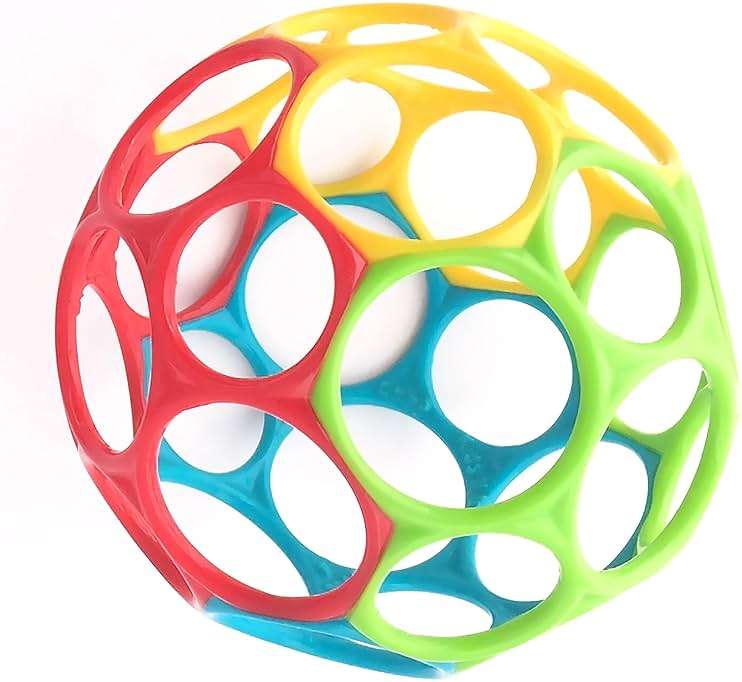 Bright Starts Oball Easy Grasp Classic Ball BPA-Free Infant Toy in Red, Yellow, Green, Blue, Age Newborn and up, 4 Inches - Image 1
