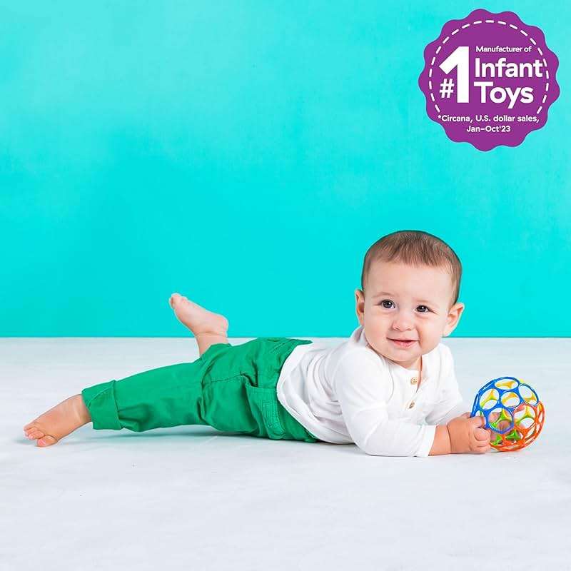 Bright Starts Oball Easy Grasp Classic Ball BPA-Free Infant Toy in Red, Yellow, Green, Blue, Age Newborn and up, 4 Inches - Image 2